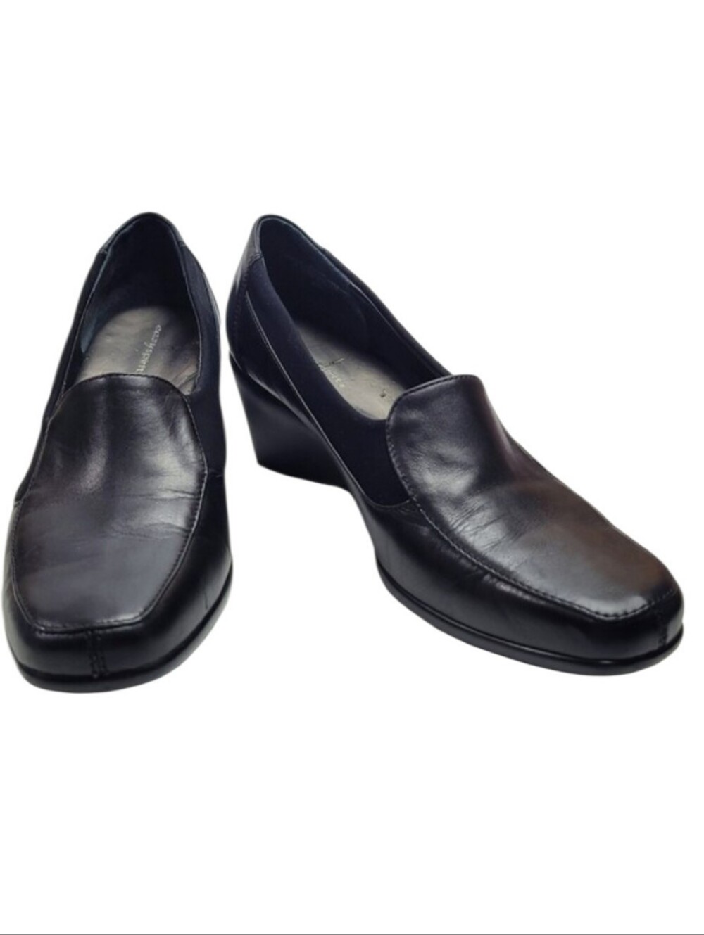 Easy Spirit Black Leather Slip-On Wedge Shoes Size 8.5